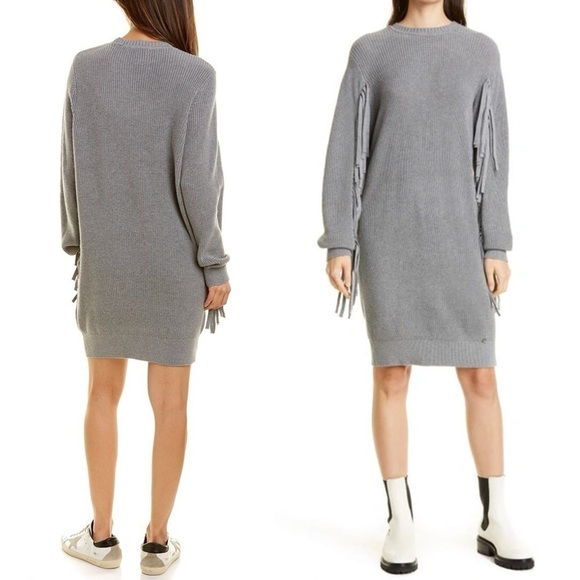 NWT TED BAKER Wool Blend Rib Knit Fringe Trim Long Sleeve Cocoon Sweater Dress 4 - Picture 3 of 13